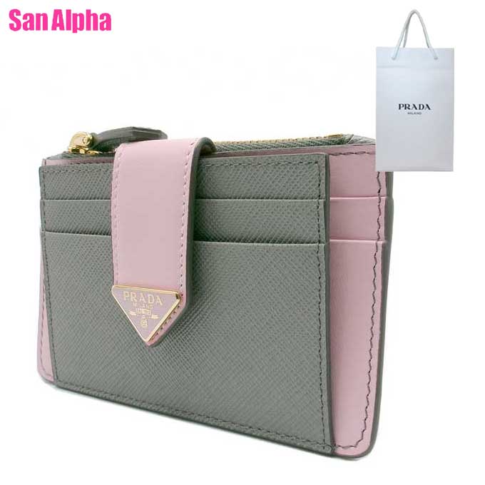 【1000円OFFクーポン券】プラダ 歌留多容れもの PRADA サフィアーノ ため桶 三角形 歌留多入れ 1MC038 SAFFIANO TAB ARDESIA+ALABASTRO (ともし火サクラ色系×薄墨色系) 降車口 レディース 貨物輸送無料