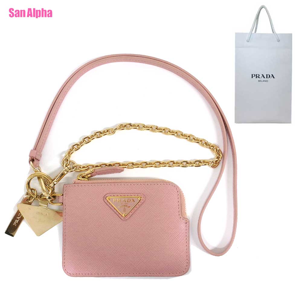 プラダ カードケース PRADA サフィアーノ レザー トライアングルロゴ カードホルダー リストレット ネックストラップ 1MC127 SAFFIANO TRIANG / PESCO (ピンク系) アウトレット レディース 送料無料｜SanAlpha（サンアルファ）
