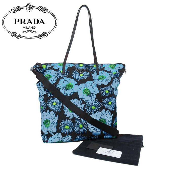 プラダ アウトレット PRADA トートバッグ 1BG189 ナイロン 花柄 / フラワー プリント 2WAY バッグ TESSUTO STAMPAT / AZZURRO DIS.【RCP】【レディース】