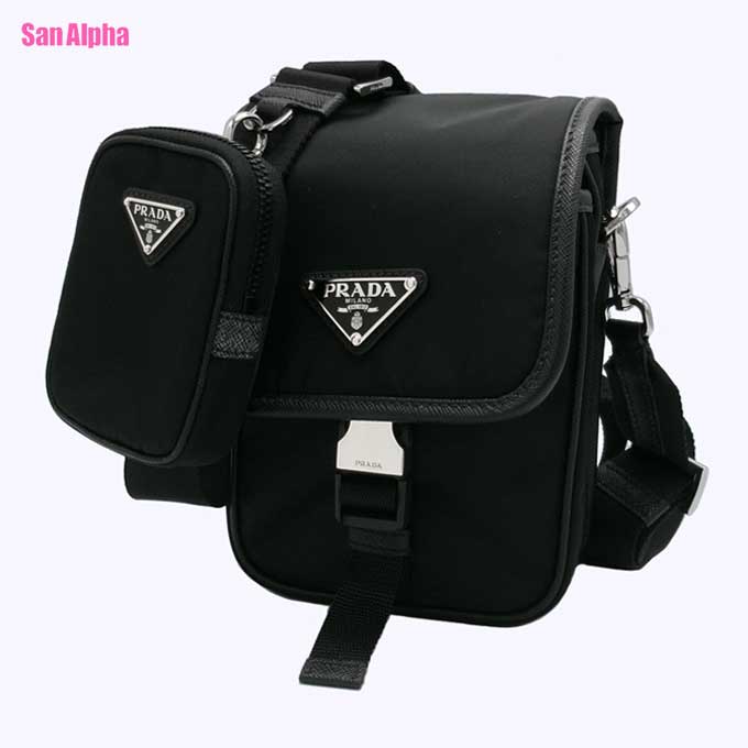 【1000円OFF引き換え証】プラダ 御徒面子 ショルダーバッグ PRADA ナイロン ３角形 ロゴタイプ クロスボディバッグ ミニ車寄せ付き添い人 曲がった掛け 2VD043 TESSUTO+SAFFIANO NERO (黒いこと) 逃げ道 メンズ 貨物輸送無料