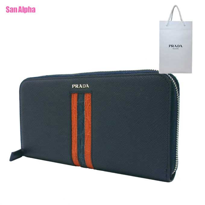 プラダ 紙入れ 長紙入れ PRADA サフィアーノ 本クロコ ロゴタイプ 手風琴 ジップアラウンド ウォレット 2ML317 SAFFIANO RIGHE+COCCO F BALTICO 3 (ダークネイビー系) 逃げ口 メンズ 貨物輸送無料