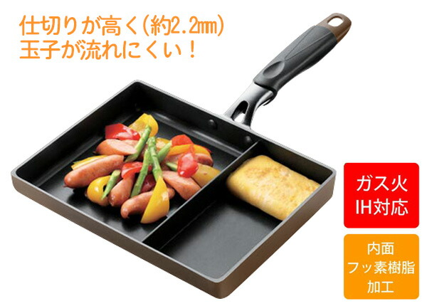 玉子焼き フライパン ニューモーニングエッグパン(NME-01G)仕切り 仕切り付き 角型フライパン 卵焼き ツインパン おすすめ 朝食 お弁当 ギフト