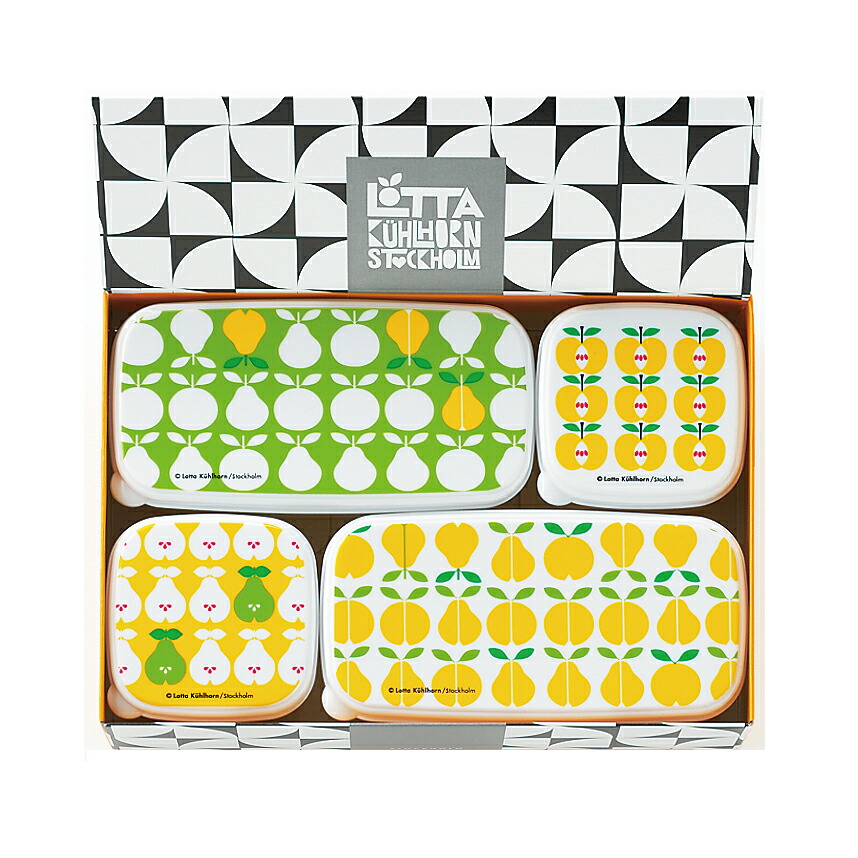 楽天市場 ロッタ キュールホルン シール容器4pcセット Lk 101 Lotta ファブリック 北欧デザイン キッチン 雑貨 保存 小物入れ 収納 かわいい 果実 果物 フルーツ イエロー グリーン ギフト 日本製 クリスマス プレゼント ギフトショップのパレット