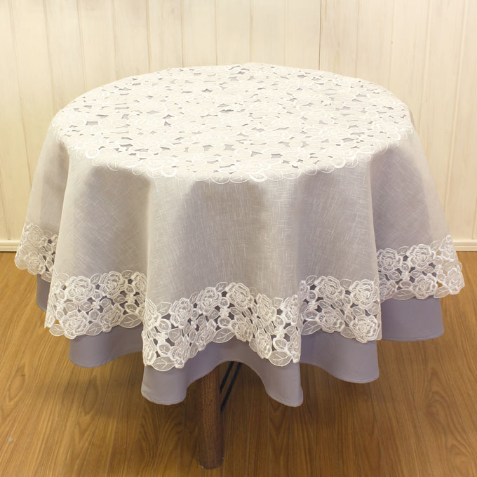 楽天市場】テーブルクロス 約100cm（円形） ベージュ カットワーク刺繍