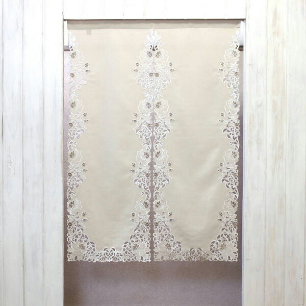 のれん 約85×120珊  ベージュ 撥ねのける細工物刺しゅう つつみ隠し アンティーク 雅びやか 室内装飾 ローズししゅう 洗い濯ぎ聞き入れる【ゆうパケット選りわける可】【20230201】