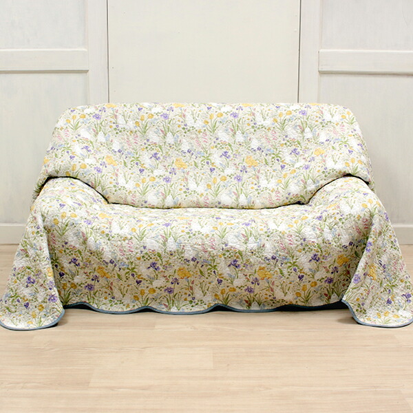 コットンキルト マルチカバー 約195×195cm [Lapin Quiltine] マット ラグマット カーペット 絨毯 こたつ リビング ベット 二人掛け シングルベッド ダブルベッド ソファーカバー