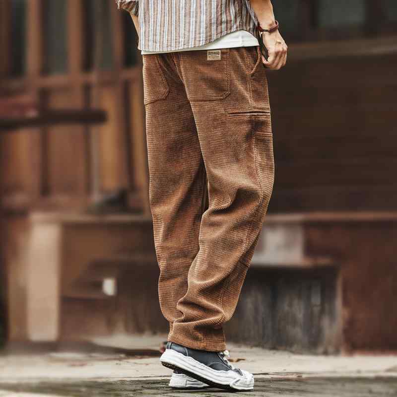 パンツ 男性用 コーデュロイ ワークパンツ ストレート テーパード ゆったり カジュアル 薄手 グレー キャメル ベージュ 秋冬｜ラシャンスショップ