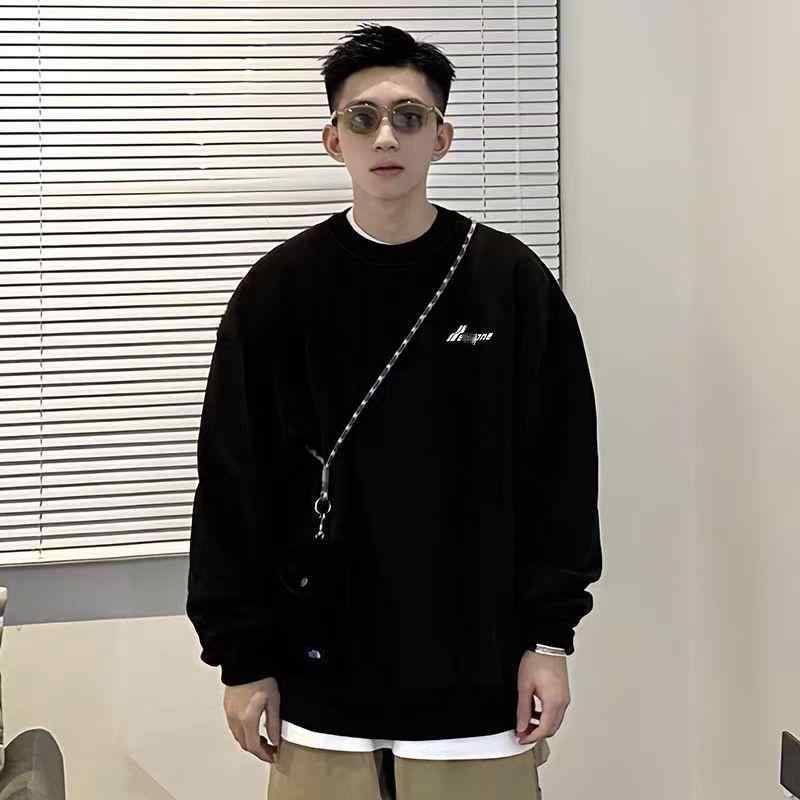 スウェット 男性用 トレーナー ストリート アメカジ WE11DONE WELLMIKI ロゴ ルーズフィット 裏起毛 ブラック トップス カットソー 長袖 綿 冬 普段使い 部屋着｜ラシャンスショップ