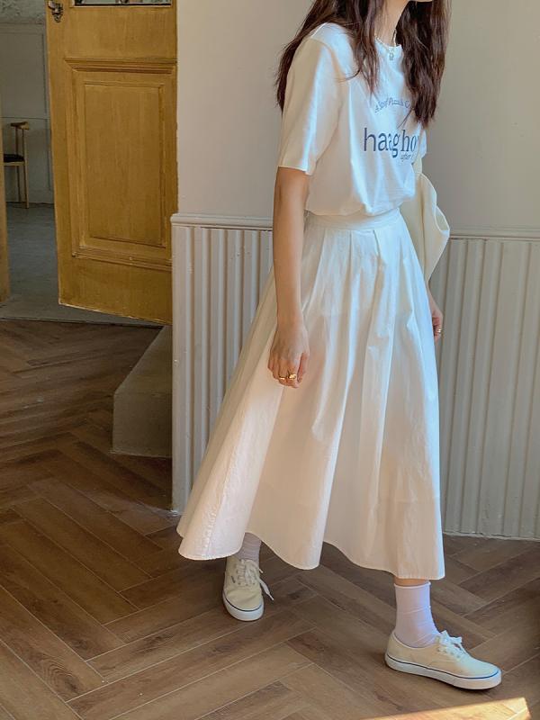 スカート 女性用 秋冬 ミッドスカート Aライン 高腰 スリム 効果 純色 シンプル 綿 ポリエステル 混合 白 ジッパー 韓国風 カジュアル デイリー 普段使い 通勤 軽量 無弾性 中長丈 切り替え デザイン ハイウエスト シルエット トップス コーデ｜ラシャンスショップ
