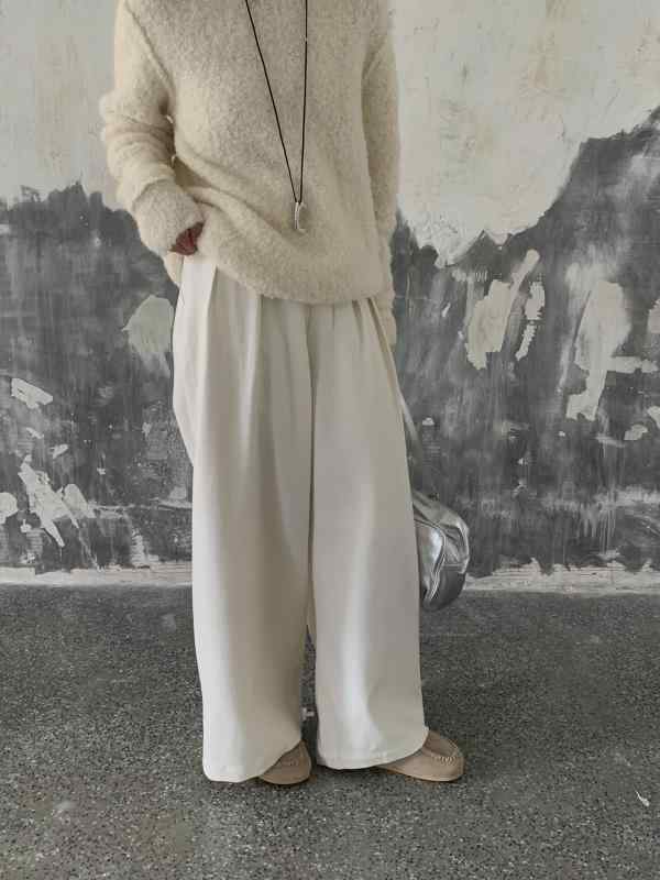 パンツ レディース 秋冬 韓国風 高見え ワイドパンツ ストレートパンツ スラックス ゆったり ハイウエスト オフィス カジュアル きれいめ 普段使い ウール混紡 紺色 白|ラシャンスショップ
