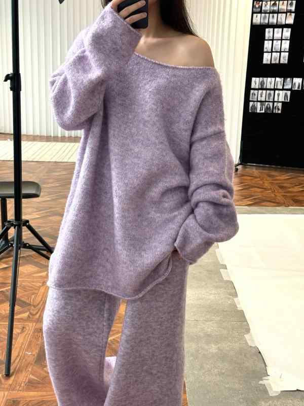 ニット レディース 韓国風 斜めがけ ニット トップス プルオーバー ゆったり チュニック丈 普段使い デート リラックス ウェア 長袖 秋冬｜ラシャンスショップ