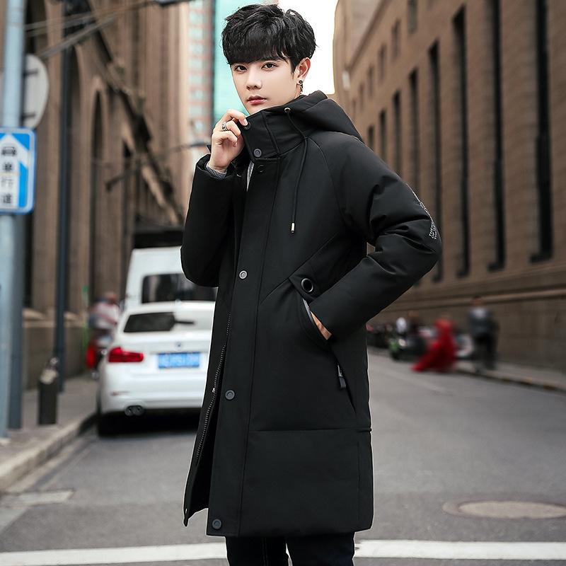 羽絨服 メンズ 男性用 中 длинный丈 アウター 韓国風 防寒 保温 ブラック ブルー 無地 ポリエステル 冬｜ラシャンスショップ