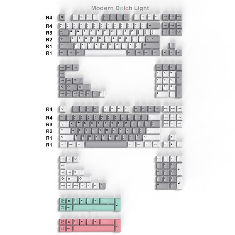 264 キー モダン Dolch ライト キーキャップ セット ダブルショット チェリー プロファイル ホワイト グレー キーキャップ ISO ANSI チェリー MX Gateron Kailh スイッチ メカニカル ゲーミング ギア用