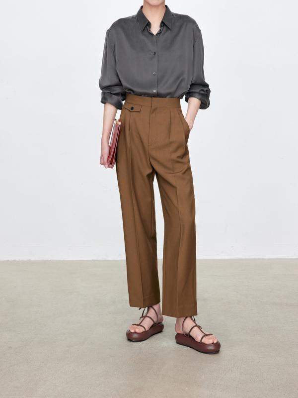 パンツ レディース ウール 中腰 ストレート 通勤 オフィス カジュアル きれいめ 美脚 スラックス 秋冬｜ラシャンスショップ