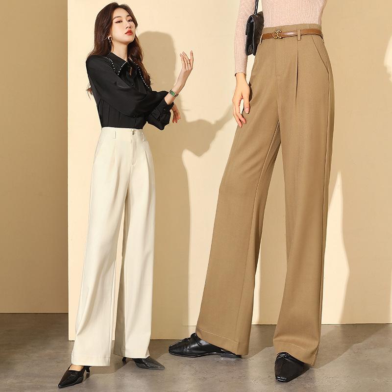 ズボン レディース 秋冬 高?感 高腰 ワイドレッグパンツ ゆったり 羊毛 ウール混紡 ストレート カジュアル 美脚 ロングパンツ 黒 白 春秋｜ラシャンスショップ