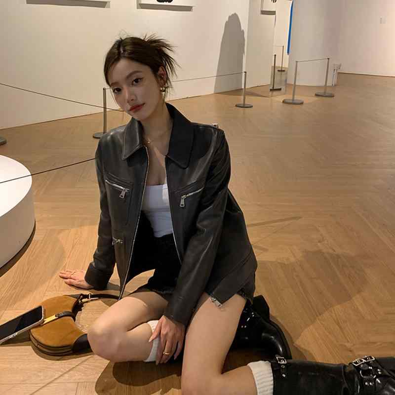 ジャケット レディース 秋冬 シープスキン 本革 レザージャケット 韓国風 スリム ブラック 女性用 婦人服 アウター｜ラシャンスショップ