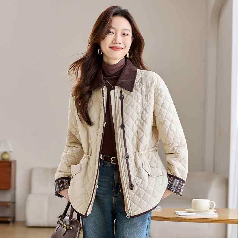 ジャケット レディース 秋冬 キルティング ショート丈 小香風 薄手 アウター 通勤 きれいめ おしゃれ かわいい アイボリー グリーン｜ラシャンスショップ