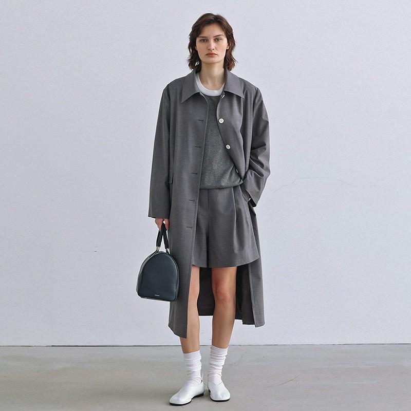 コート レディース 女性用 ウール テーラード ロング丈 グレー 黒 ブラック ゆったり 翻 Collar ポケット 通勤｜ラシャンスショップ