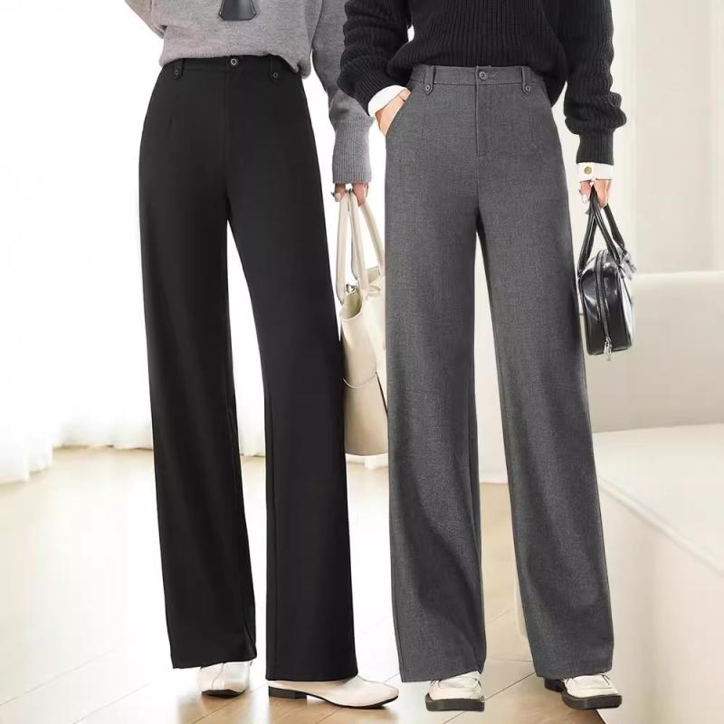 パンツ レディース 高腰 直筒パンツ 羊毛混紡 灰色 黒色 茶色系 ゆったり 通勤着 ズボン 秋冬 エレガント きれいめ 上品|ラシャンスショップ