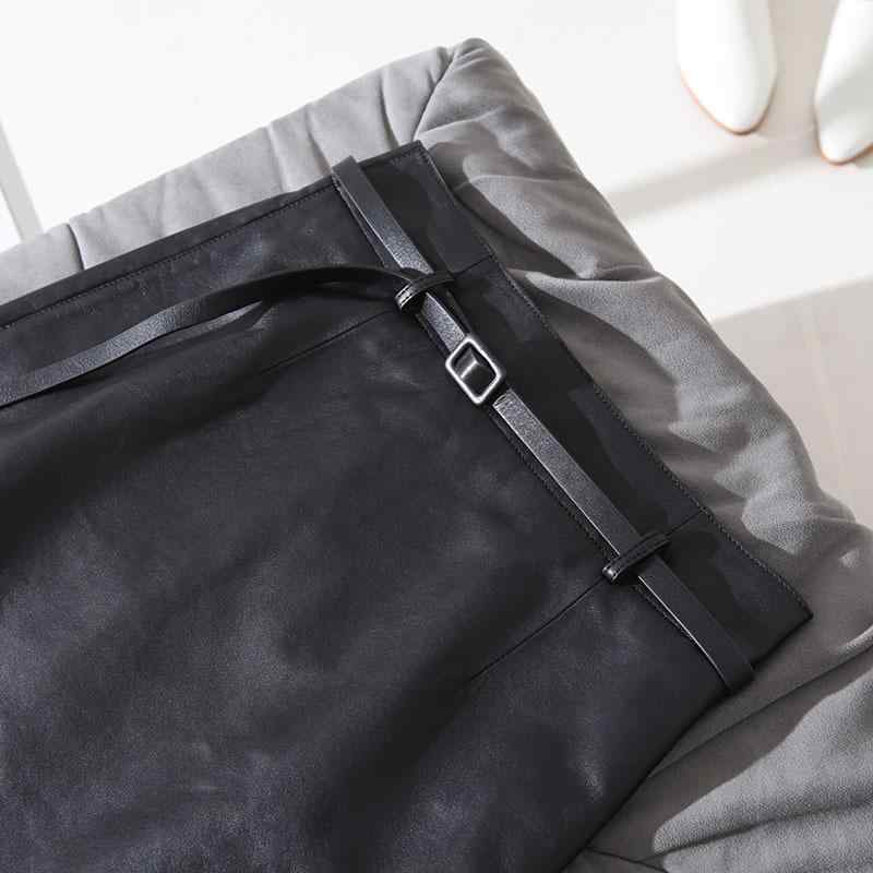 スカート レディース 羊革 本革 ラムレザー 包臀 タイト ミディ丈 ブラック 黒 無地 秋冬 上品 きれいめ エレガント お洒落 通勤 オフィス｜ラシャンスショップ