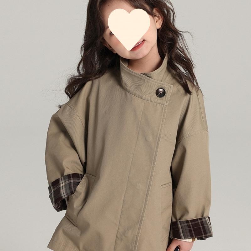 子供服 ジャケット 女の子 スプリングコート 中綿 アウター キッズ ダッフルコート パーカー ジャンパー 薄手 長袖 春秋 無地 かわいい おしゃれ 通学 普段使い カーキ｜ラシャンスショップ