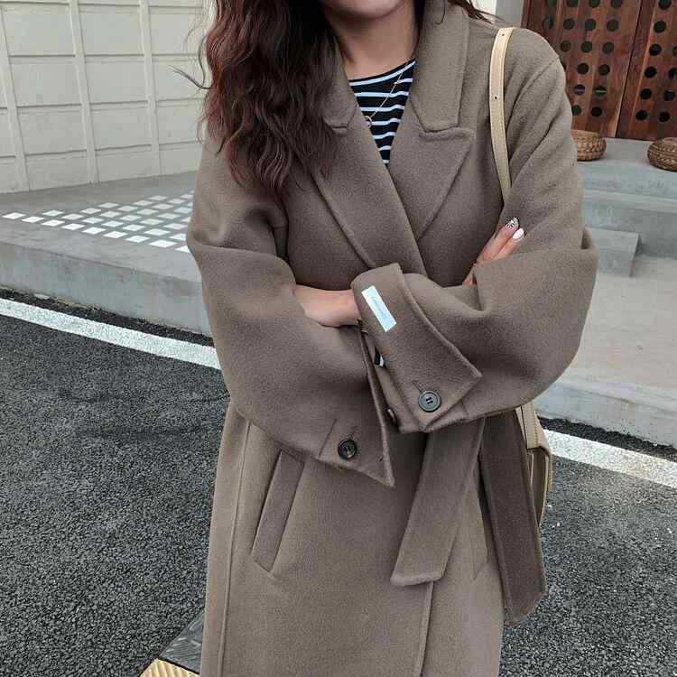 ウールコート レディース ミドル丈 羊毛 ダブルフェイス アウター ゆったり おしゃれ カジュアル 高級感 秋冬 無地 オーバーサイズ 体型カバー|ラシャンスショップ