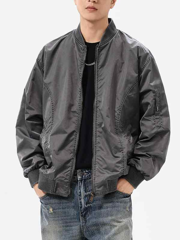 ジャケット 男性用 ビッグシルエット 野球服 スタジャン ジャンパー ブルゾン ゆったり 厚手 グレー|ラシャンスショップ
