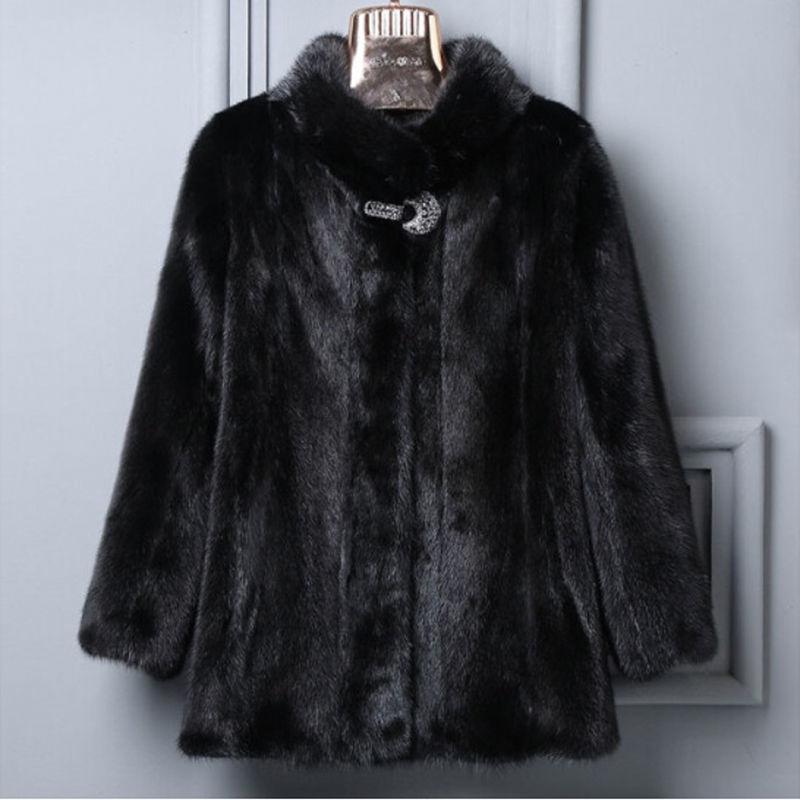 ファーコート レディース ミンクコート ロング丈 ミンクファー 立襟 リアルファー ゆったり ブラック バーガンディ L XL 2XL 3XL 4XL｜ラシャンスショップ
