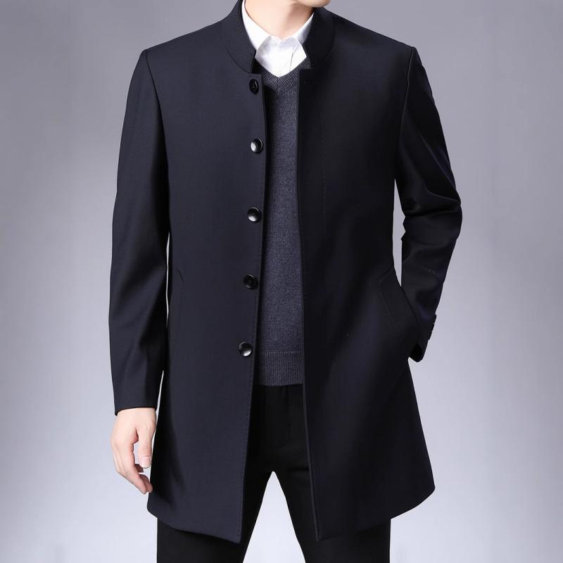 コート メンズ 男性用 春秋 ビジネス 紳士服 ミドル丈 無地 スタンドカラー カジュアル ゆったり グレー ブルー 170 175 180 185 190 195 200 205 210|ラシャンスショップ