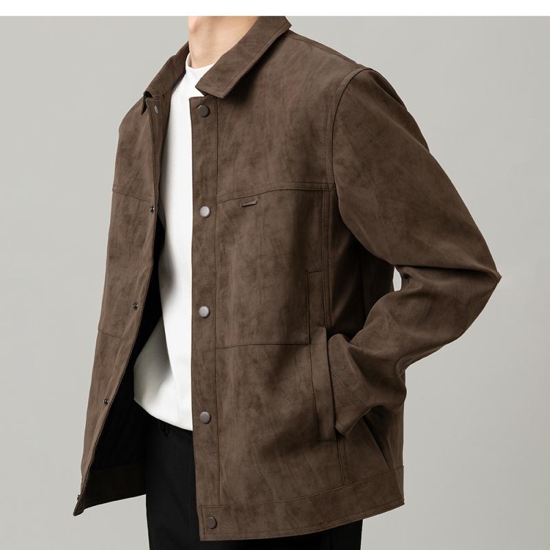 ジャケット 男性用 レザージャケット 紳士服 ライトアウター ブルゾン 長袖 ポリエステル 翻襟 ゆったり ブラック カーキ ブラウン|ラシャンスショップ