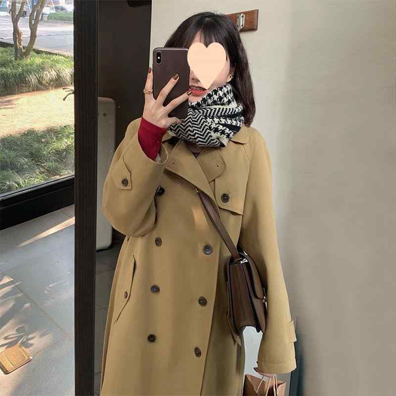 トレンチコート レディース 春秋 韓国風 ミドル丈 Aライン ゆったり 体型カバー アウター 長袖 カジュアル 通勤 カーキ ブラック｜ラシャンスショップ