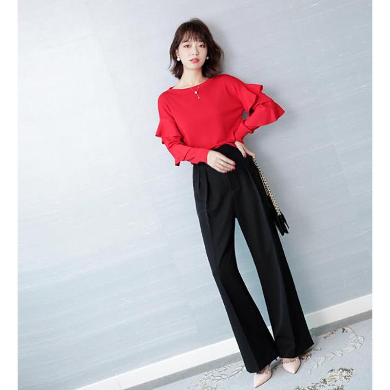 パンツ レディース 高腰 ウール混紡 ワイドレッグパンツ ストレート ゆったりめ 体型カバー カジュアル 通勤 オフィス ベージュ ブラック|ラシャンスショップ