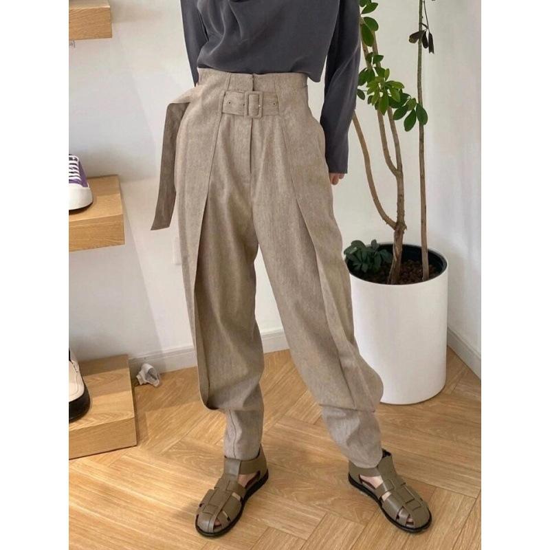 パンツ レディース 高腰 テーパードパンツ ウールブレンド 無地 通勤 小尻効果 美脚 着痩せ ゆったり 体型カバー Khaki｜ラシャンスショップ