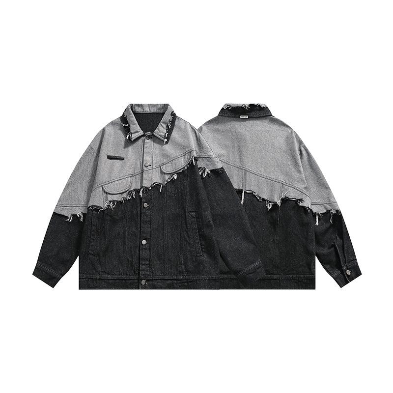 ジャケット 男性用 デニムジャケット 切り替えデザイン 春秋物 アウター Gジャン 綿 合体型 黒|ラシャンスショップ