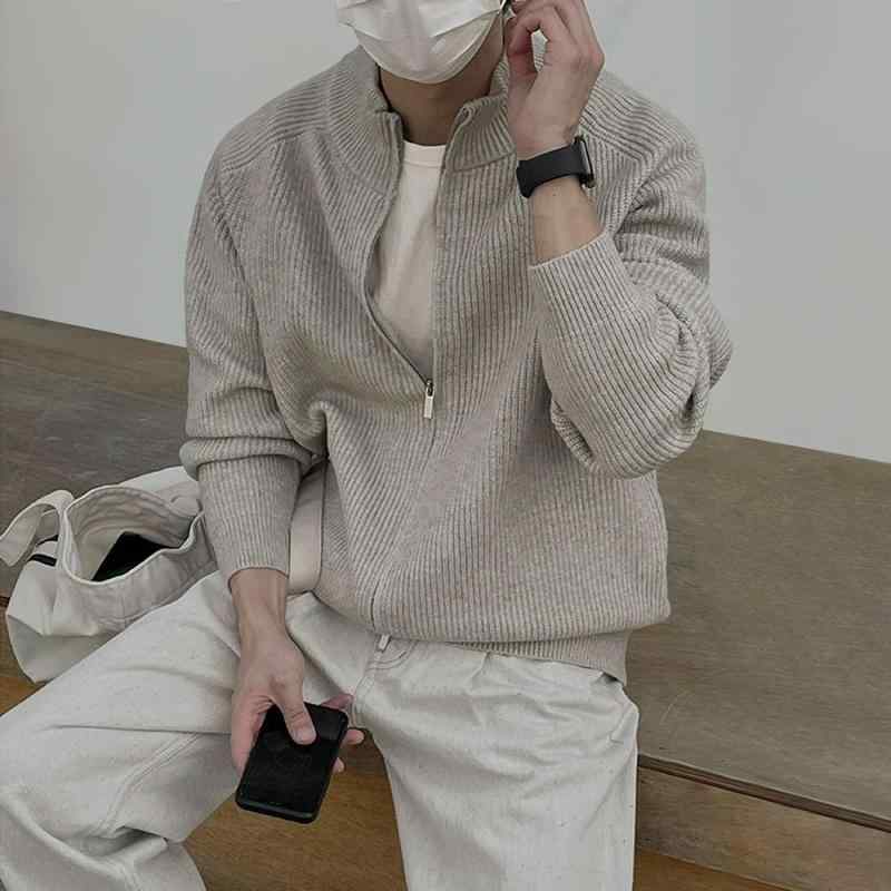 ニット カーディガン メンズ 秋冬 男性用 スタンドカラー リブ 裾 接触冷感 伸縮性 カシミヤタッチ ゆったり 羽織り ライトアウター 韓国風 カジュアル｜ラシャンスショップ