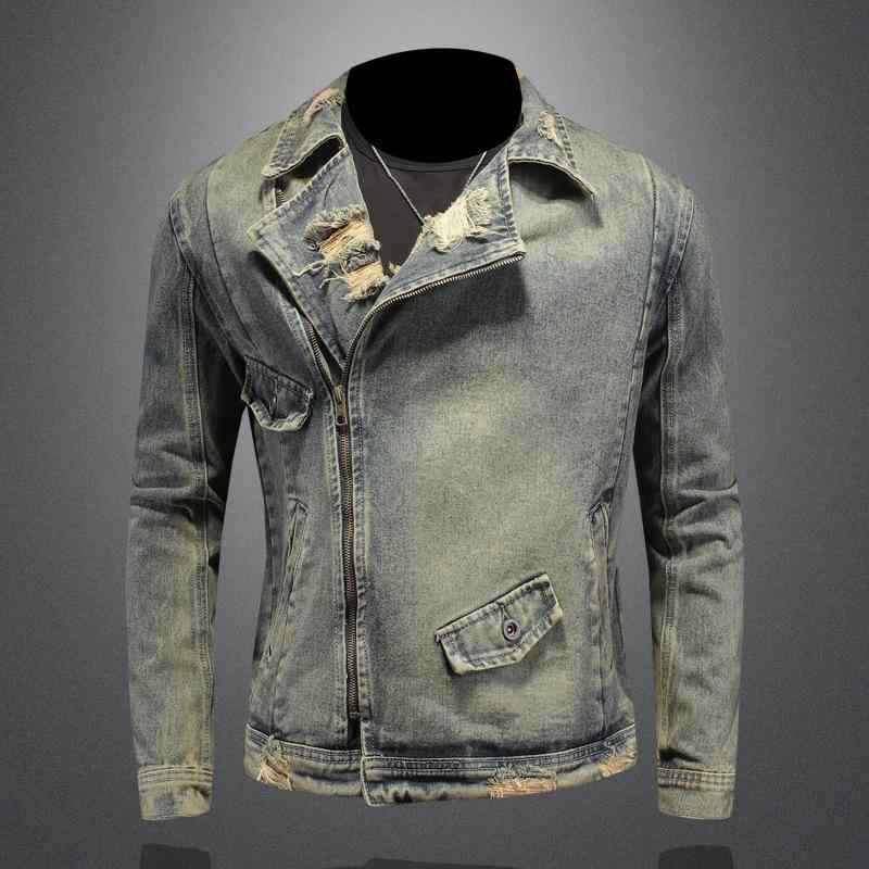 ジャケット 男性用 デニム ウォッシュ加工 ダメージ加工 ジッパー テーラード襟 ライトブルー M L XL 2XL 3XL 4XL 5XL｜ラシャンスショップ
