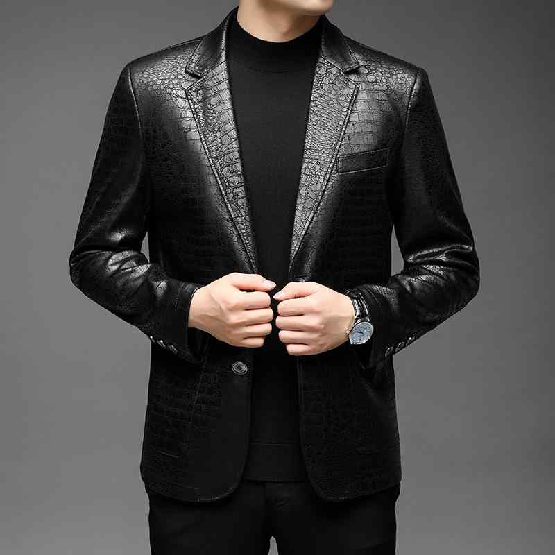 ジャケット 男性用 レザージャケット 紳士服 PUレザー 春秋 合皮 ダブルブレスト ミドル丈 アウター ジャンパー 羽織り 上着|ラシャンスショップ