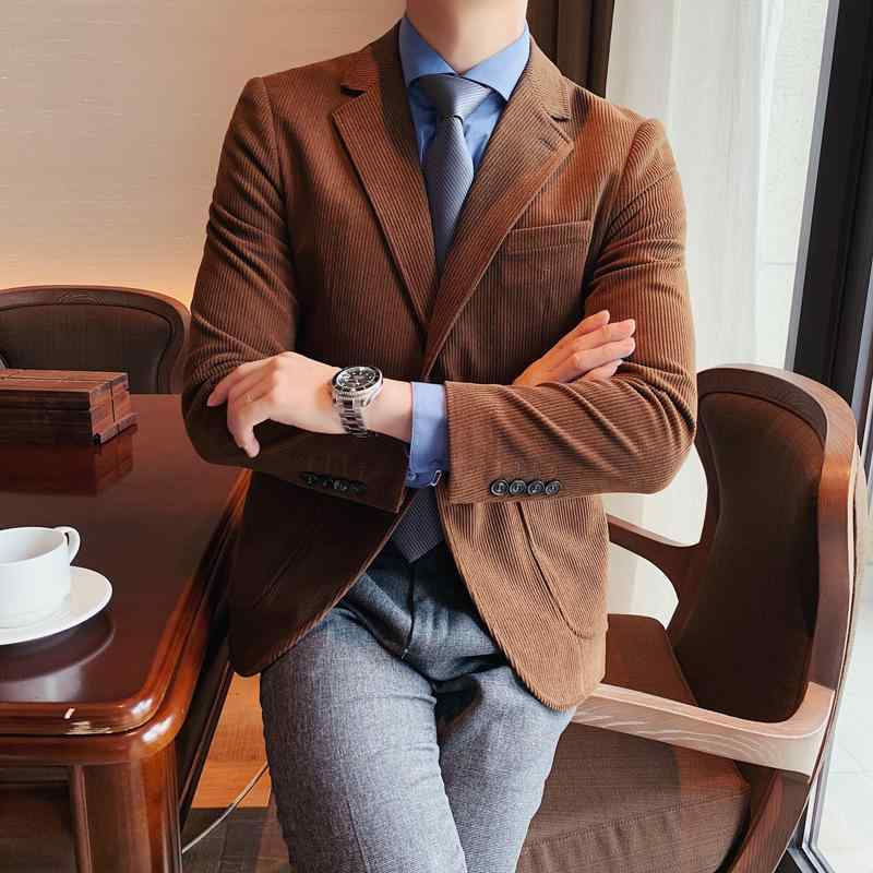 背広 成人男性用 コール天 テーラードジャケット か細い相応う 商行為 心地よい トップス 無地 黒いこと 黒 深薄墨色 珈琲色 米白いこと