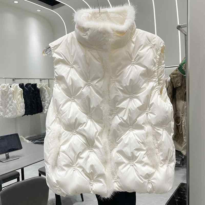 ダウンベスト レディース 春 水鳥羽毛 チョッキ ショート丈 おしゃれ かわいい 韓国風 ホワイト ブラック ブルー S M|ラシャンスショップ