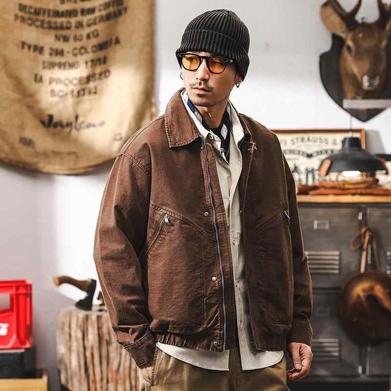 ジャケット 男性用 ヴィンテージ風 ワーク ミリタリー ブルゾン ゆったり コットン アウター 普段使い ブラウン ベージュ系｜ラシャンスショップ