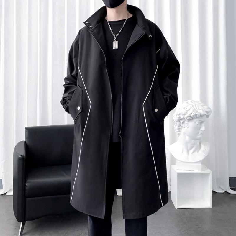 コート 男性用 春秋 薄手 ミドル丈 ポリエステル 混紡 翻 collar ジッパー フロント ルーズ フィット 黒 カーキ｜ラシャンスショップ