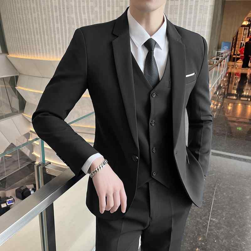 メンズ スーツ セット 韓国風 結婚式 小西装 礼服 スリム 伴郎服 ビジネス 職業 フォーマル ジャケット コート セットアップ 薄手 ポリエステル 粘液繊維 スリムフィット シングルブレスト フラットカラー 後中スリット 夏 ブラック ネイビー グレ|ラシャンスショップ
