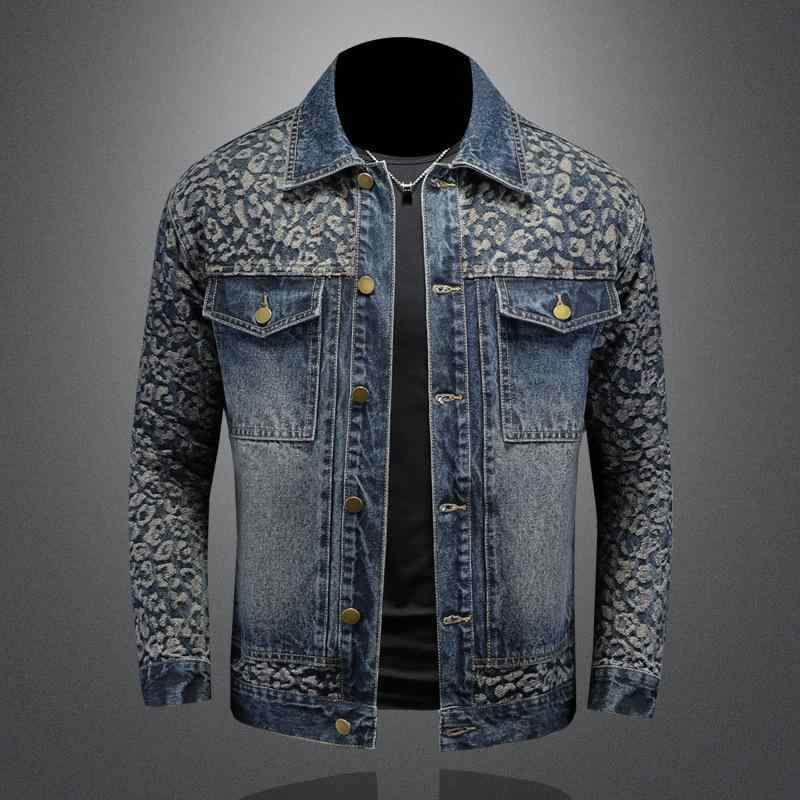デニムジャケット 男性用 ブルゾン 春秋 カジュアル 提花柄 ブルー M L XL 2XL 3XL 4XLサイズ|ラシャンスショップ