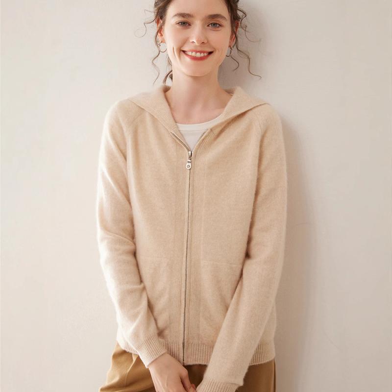 カーディガン レディース 秋冬 カシミヤ ニット 長袖 ジップアップ 無地 アウター ゆったり シンプル きれいめ カジュアル 羽織り 柔らかい 軽量｜ラシャンスショップ