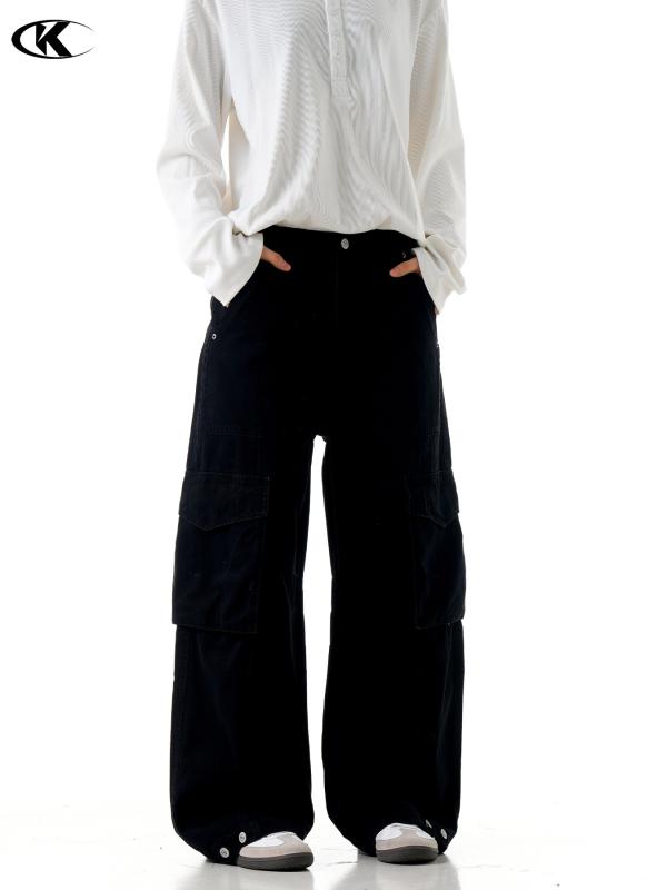 パンツ 男性用 ワークパンツ ストレート カーゴパンツ ウォッシュ加工 ユーズド加工 ミリタリーパンツ 普段使い アウトドア 綿 ブラック 黒 グレー｜ラシャンスショップ