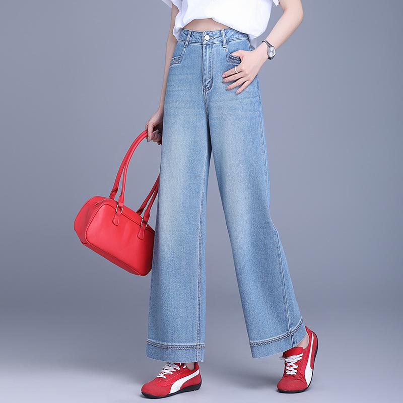 デニム レディース ワイドレッグパンツ ゆったり ストレートパンツ 9分丈 ハイウエスト ジーンズ ジーパン 体型カバー 美脚 デイリー 普段使い|ラシャンスショップ