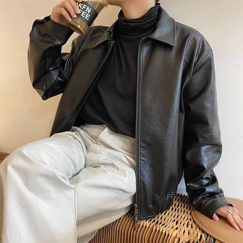 レザージャケット メンズ 韓国風 ライダースジャケット PUレザー アウター トップス 襟付き ジッパー カジュアル ゆったり ブラック コーヒー色|ラシャンスショップ