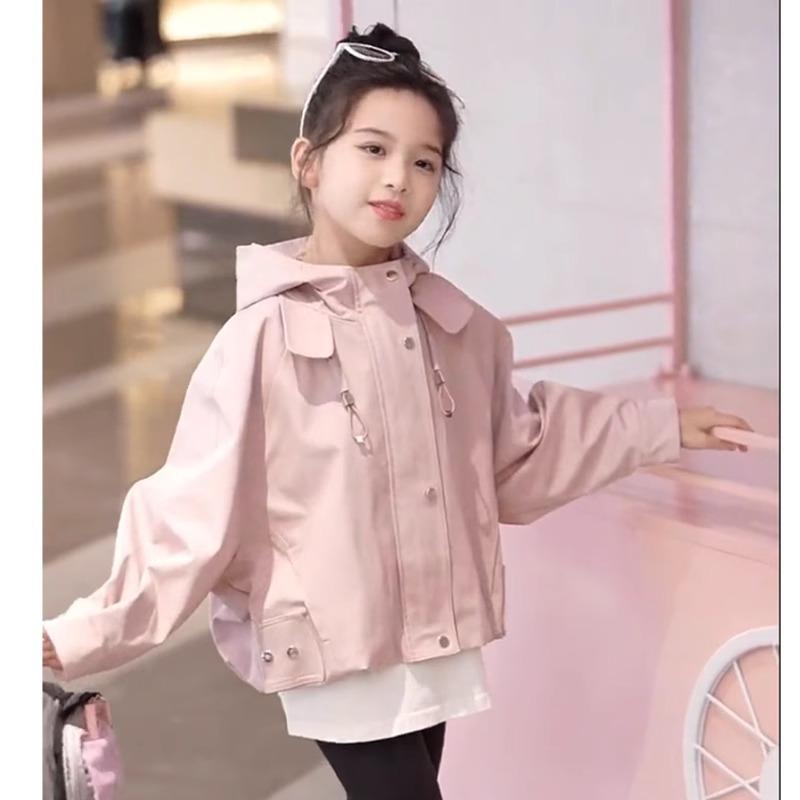 子供服 ジャケット 女の子 春秋 おしゃれ ウィンドブレーカー キッズ アウター 8歳以上 140cm以上 ピンク ポリエステル 無地 フード付き スポーツMIXスタイル 普段使い｜ラシャンスショップ