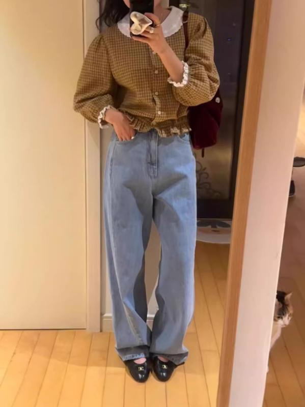 ワイドパンツ 女性用 コットン混 デニム素材 直筒 ハイウエスト ロング丈 ゆったりシルエット 軽量 伸縮性 洗い加工 気質 通勤スタイル 普段使い デイリーコーデ 春夏 秋冬 深ブルー ライトブルー ホワイト｜ラシャンスショップ