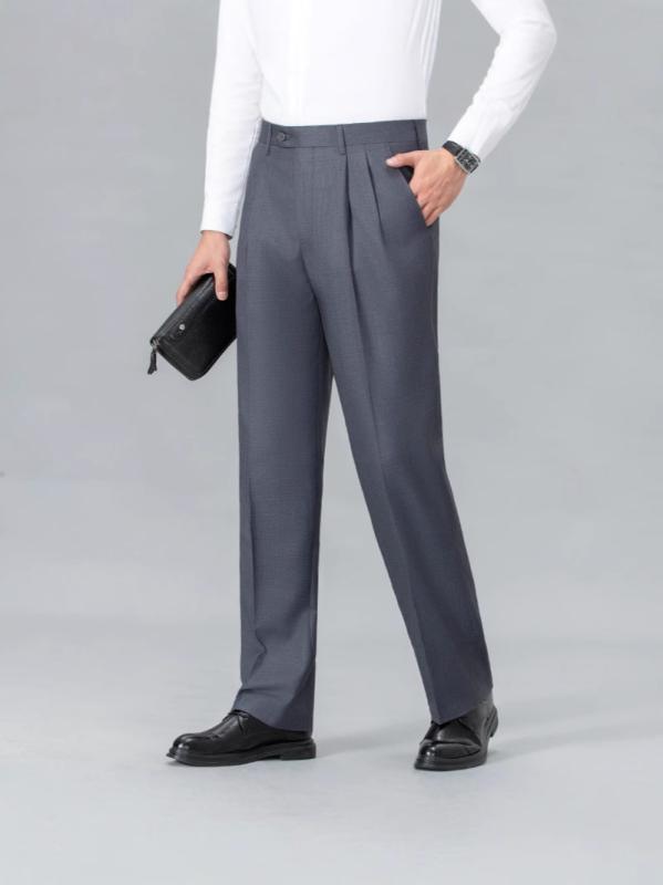 メンズ ビジネス スラックス 春秋物 桑蚕糸混紡 ストレッチ ストレート パンツ 男性用 ミドルグレー コーヒー色 ダークグレー ブルーグレー 高弾性 シワ防止 紳士服｜ラシャンスショップ